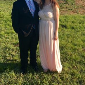 Pink size 13 prom dress with pearl detailing